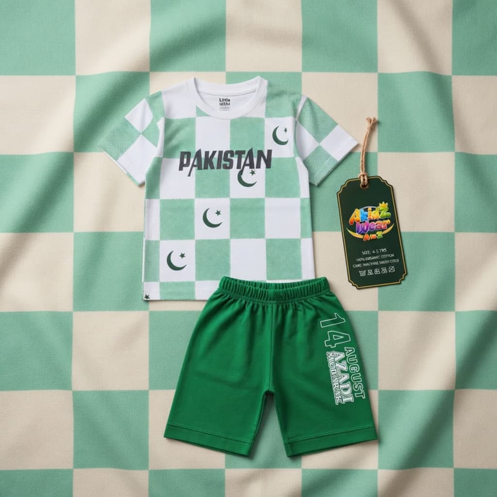 Green & White Checkerboard Suit for Kids – 14 August | AkidZ Wear 14 August collection Pakistan
